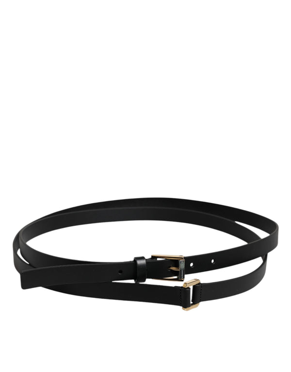Dolce & Gabbana Black Calfskin Classic Metal Logo Buckle Belt