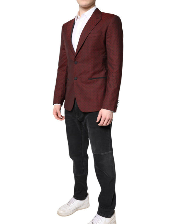Dolce & Gabbana Maroon Wool Slim Fit Men Coat Jacket Blazer