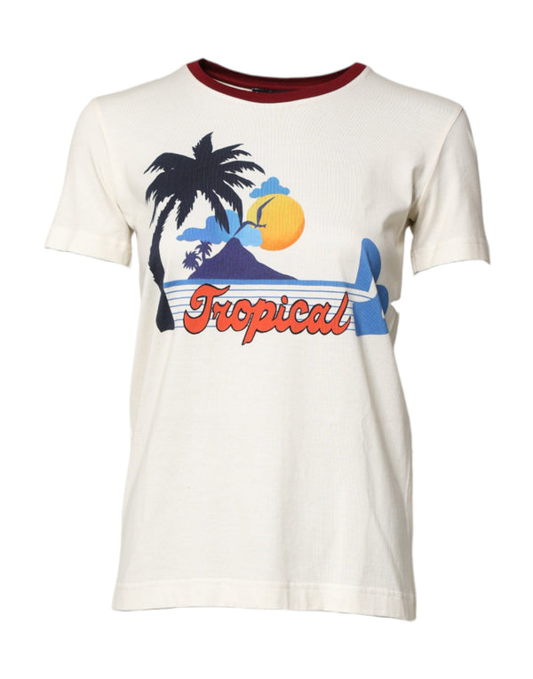 Dolce & Gabbana White Cotton Print Short Sleeves Top T-shirt