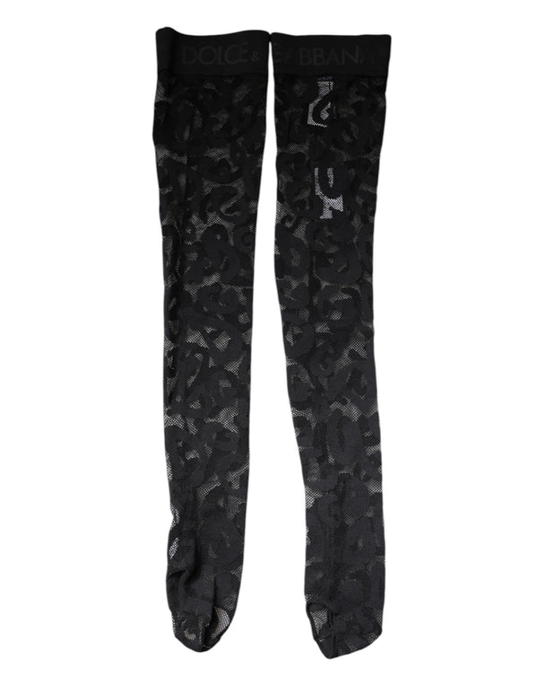 Dolce & Gabbana Black Floral Lace Cotton Stretch Stockings Socks