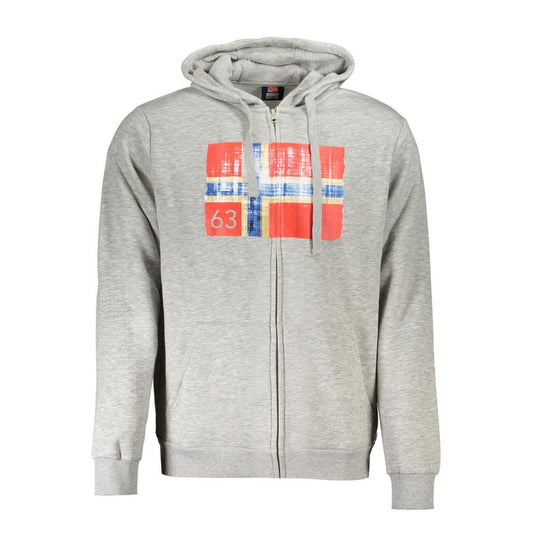 Gray Cotton Men Sweater with Hood and Zip