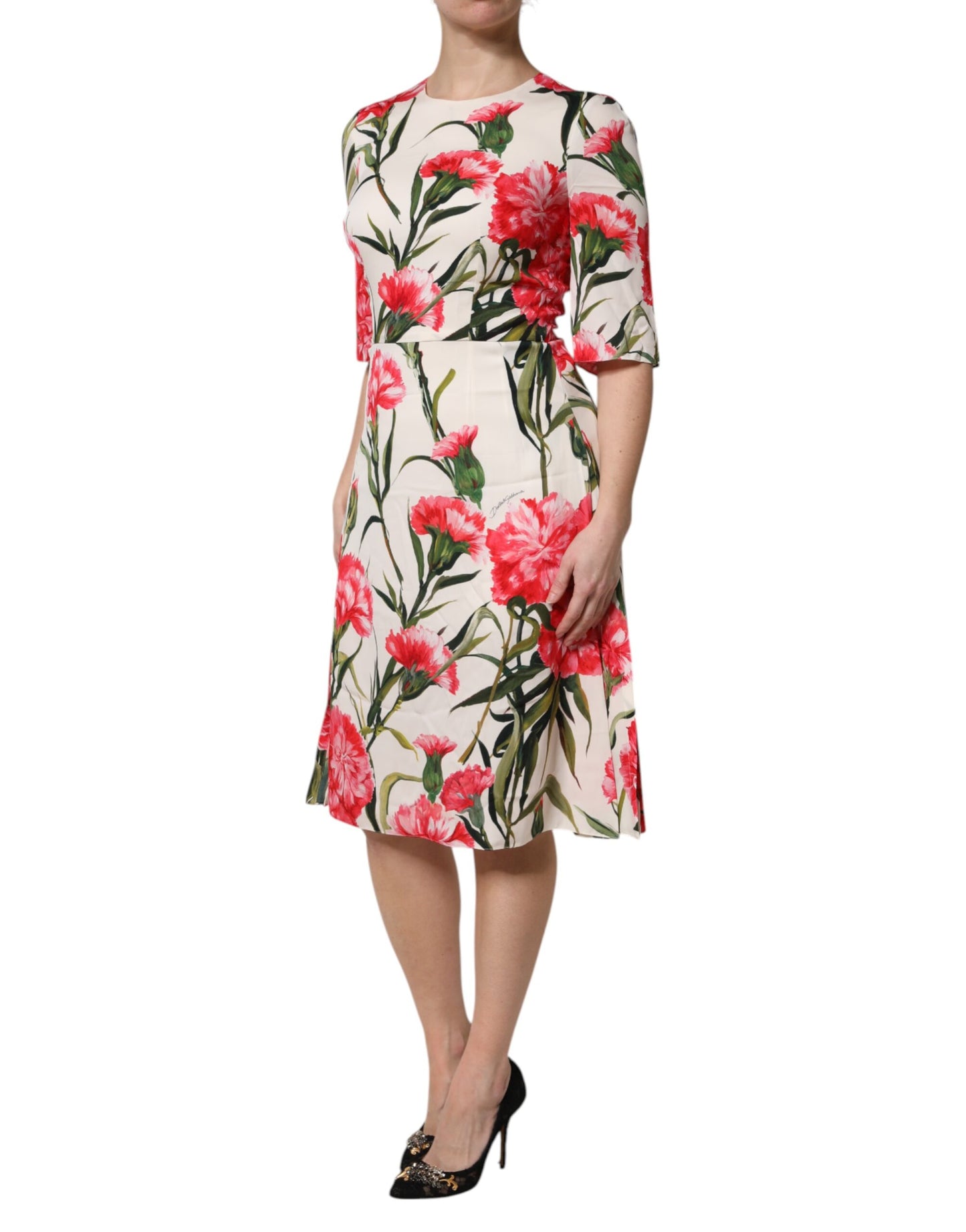 Pink Floral Print Short Sleeves Sheath Dress