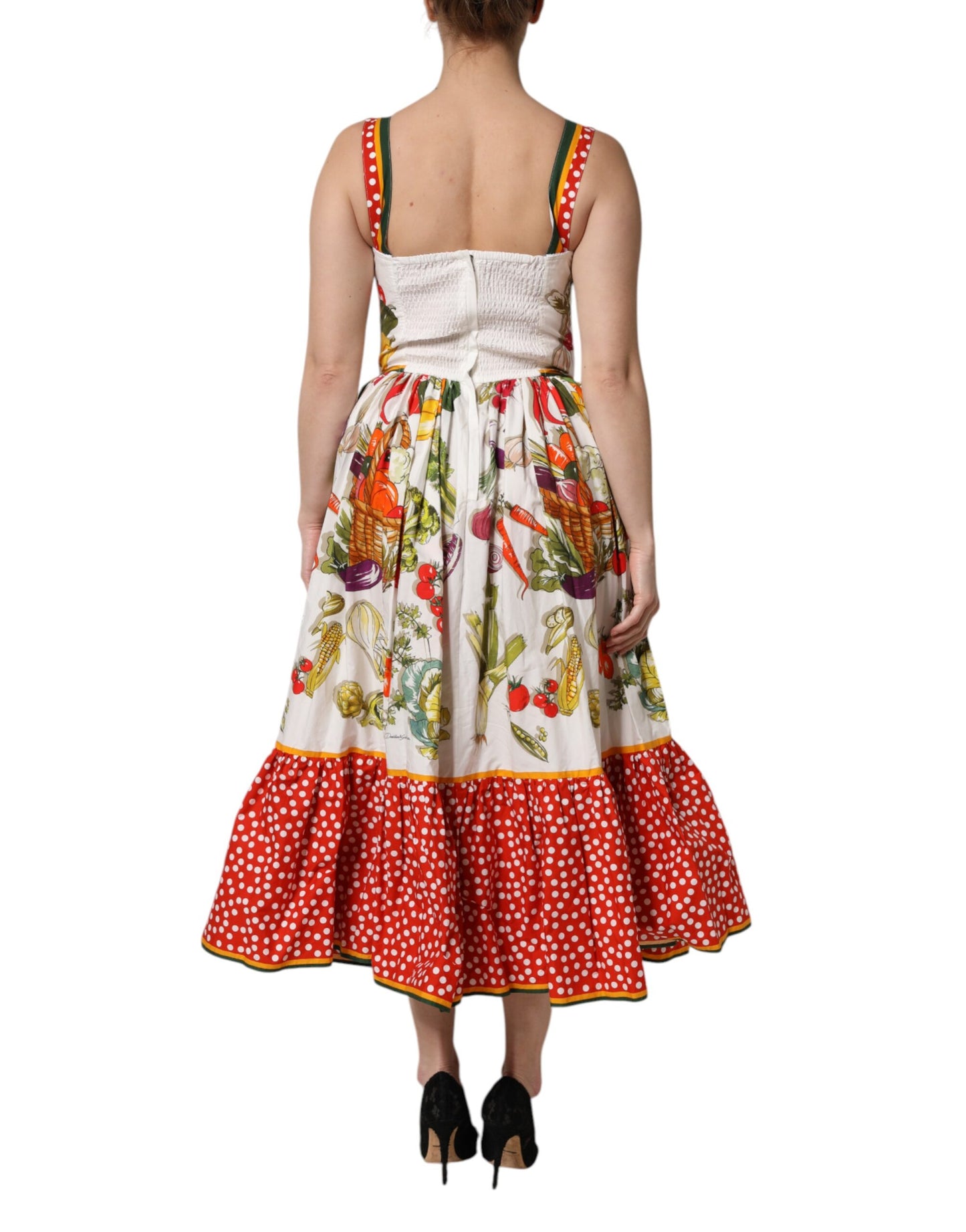 White Vegetables Sleeveless A-line Midi Dress