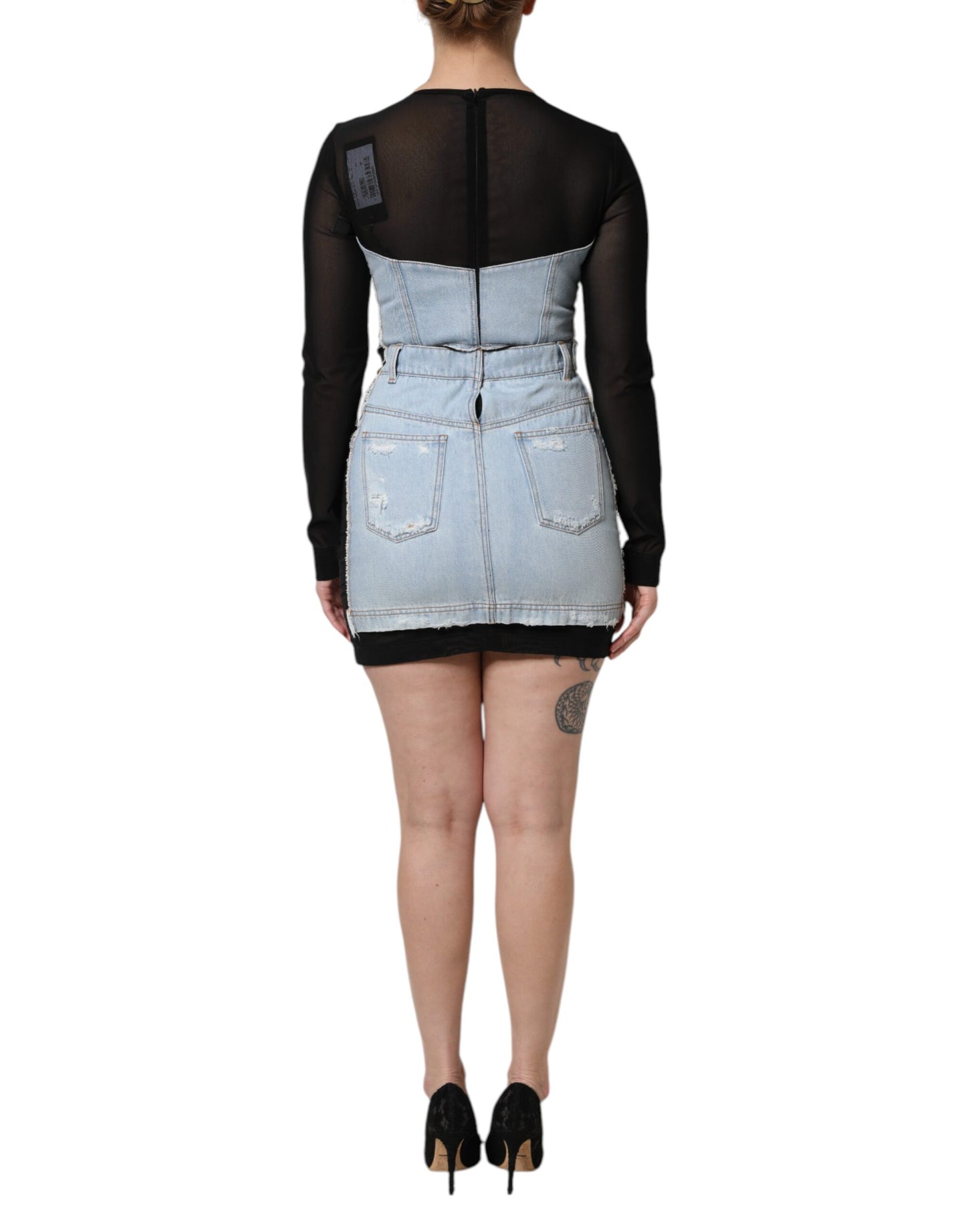 Black Blue Long Sleeves Denim Mini Dress