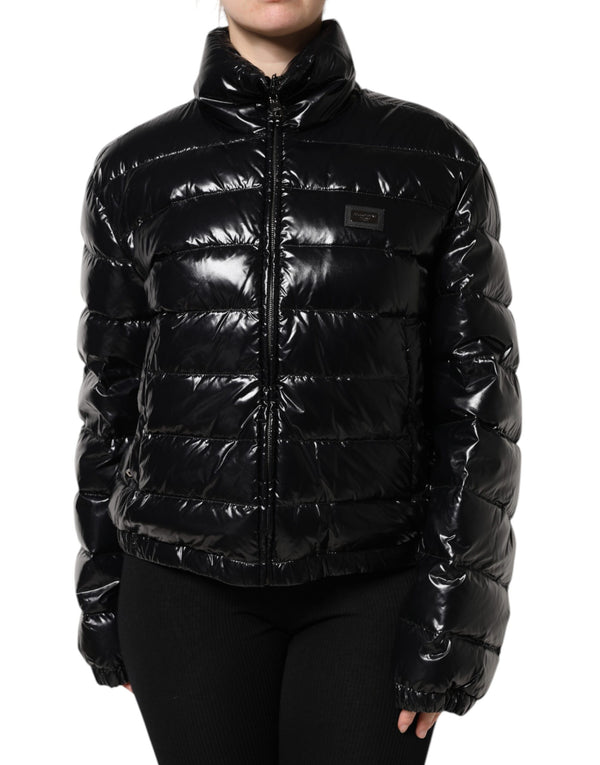Dolce & Gabbana Black Logo Plaque Full Zip Puffer Jacket
