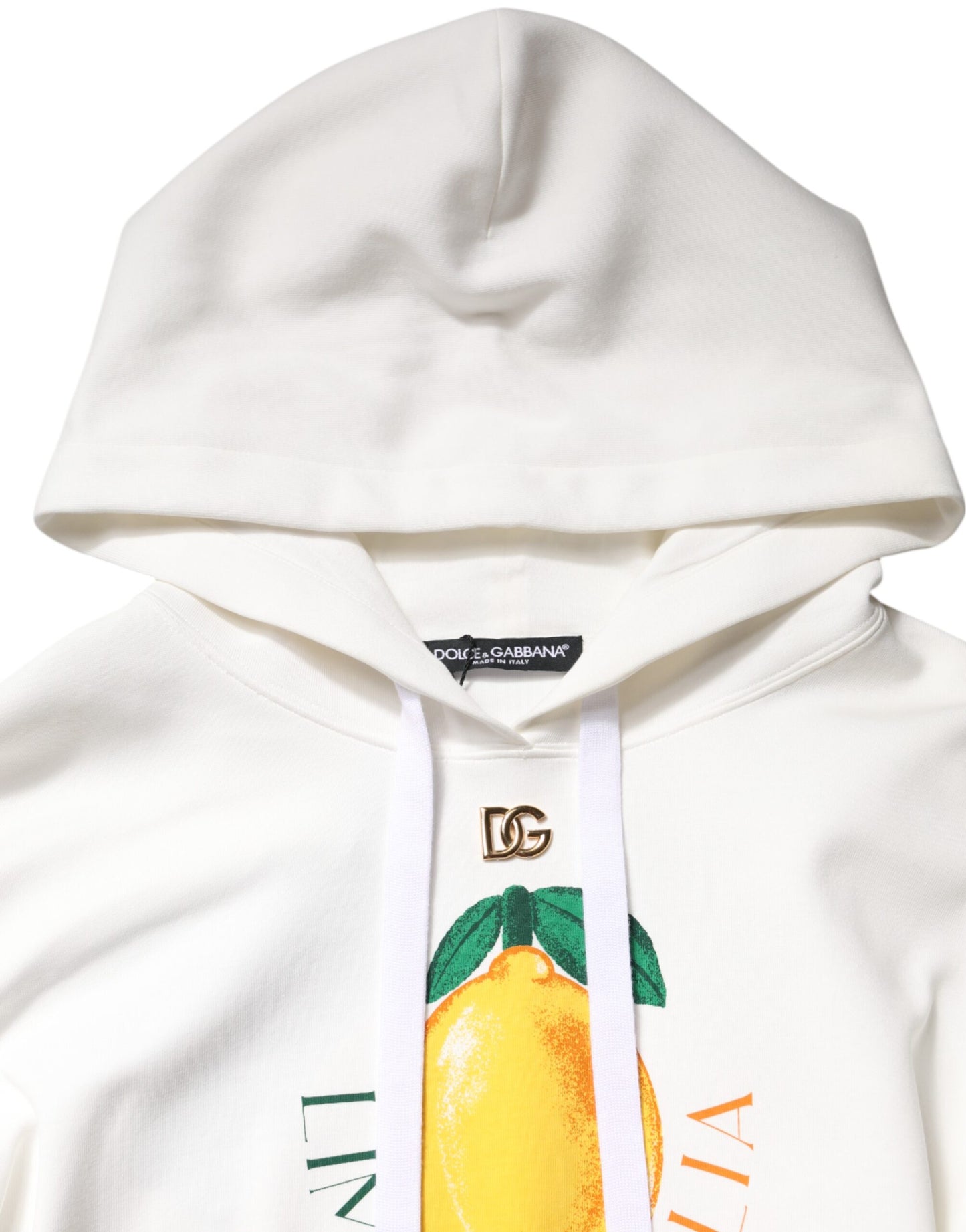 Ivory Cotton Printed Hooded Pullover Sweater