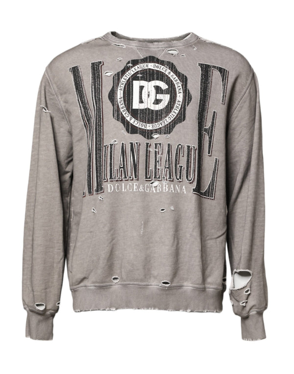 Dolce & Gabbana Gray Logo Print Crew Neck Pullover Sweater