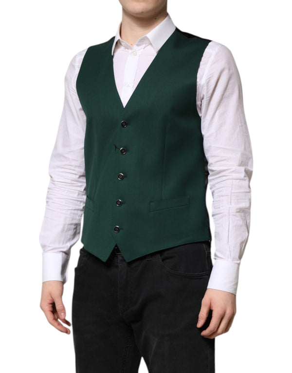 Dolce & Gabbana Green Wool Dress Formal Men Waistcoat Vest