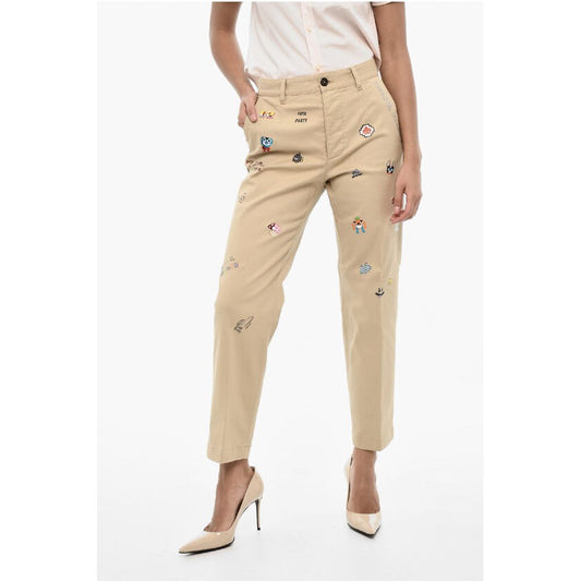 Cotton Twill Pants with Rhinestone Logo