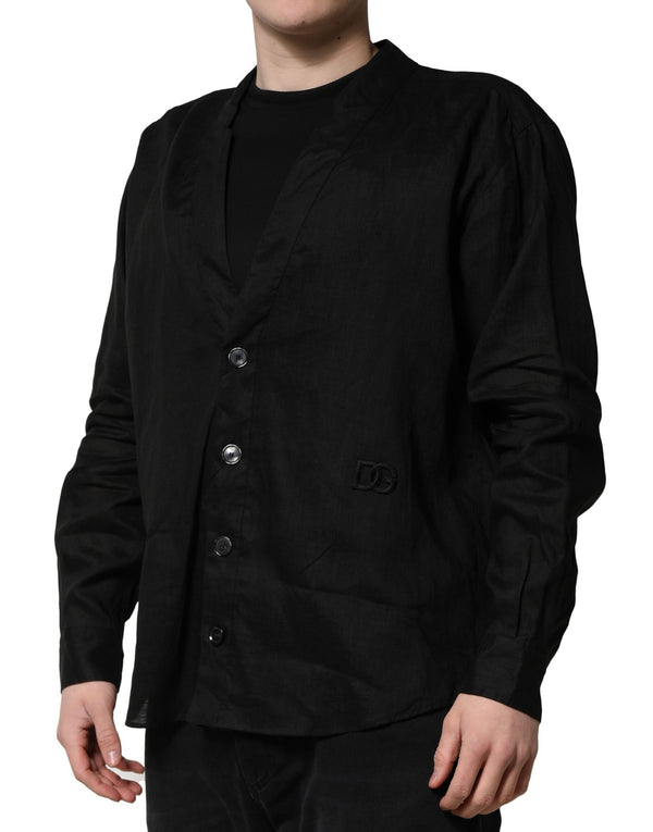 Dolce & Gabbana Black Linen Long Sleeves Men Casual Shirt