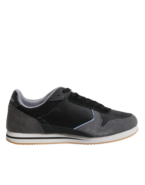 Trussardi Black Gray Lace Up Low Top Casual Sneakers Shoes