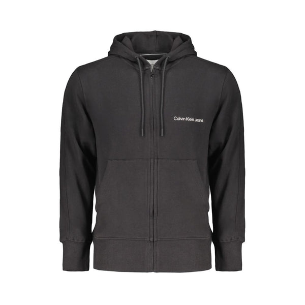 Calvin Klein Black Cotton Men Sweater with Hood and Central Pockets