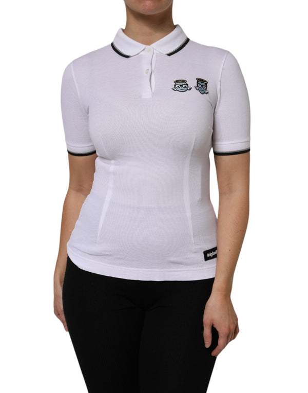 Dolce & Gabbana White Cotton Short Sleeves Collared Polo Top