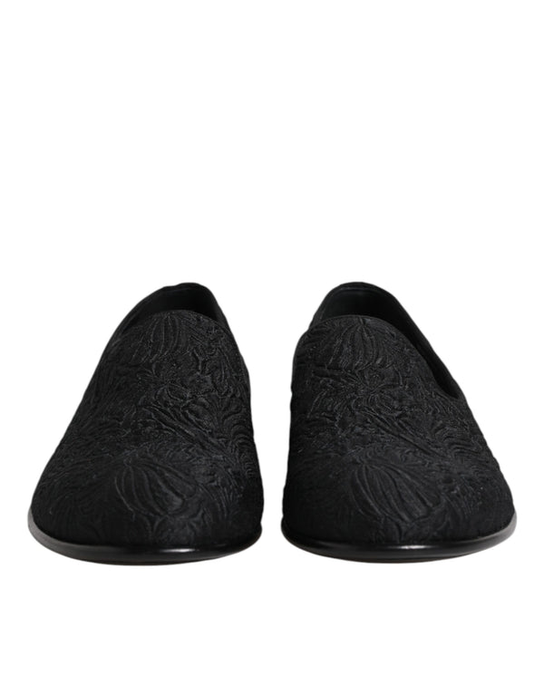 Dolce & Gabbana Black Jacquard Slip On Loafers Formal Shoes