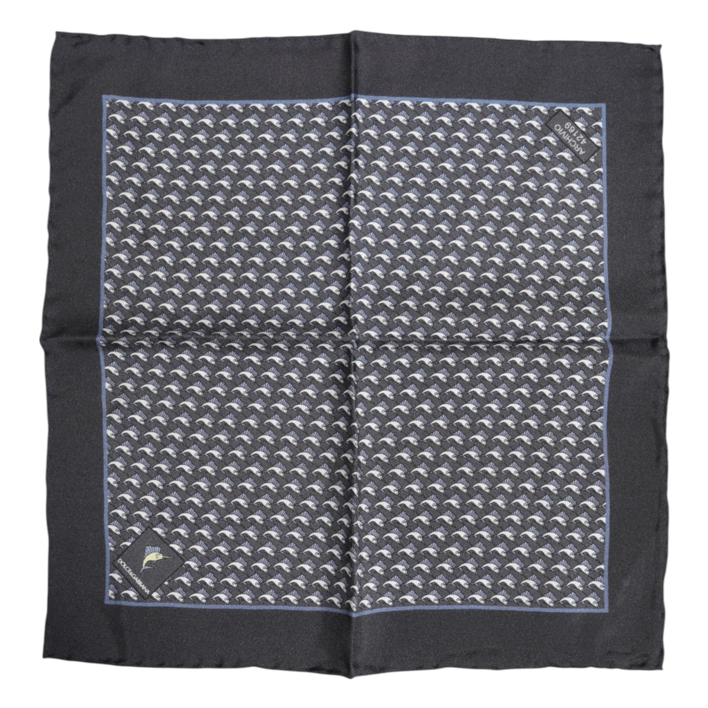 Dolce & Gabbana Black Fish Print Silk Square Men Foulard Scarf