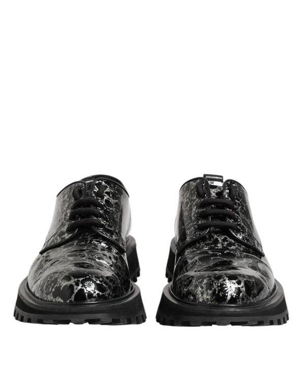 Dolce & Gabbana Black White Calfskin Chunky Derby Shoes