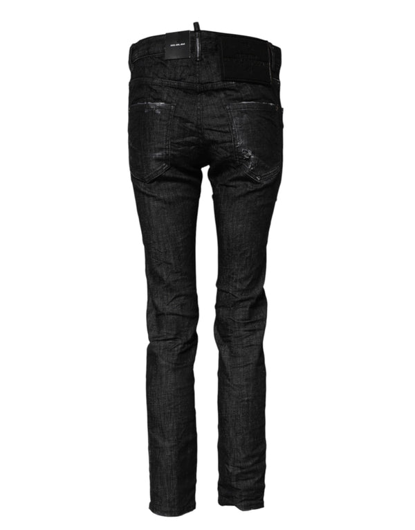 Dsquared² Black Washed Cotton Mid Waist Skinny Jeans