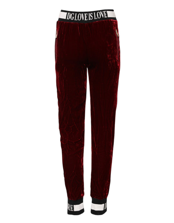 Dolce & Gabbana Red Viscose DG Logo Mid Waist Pants