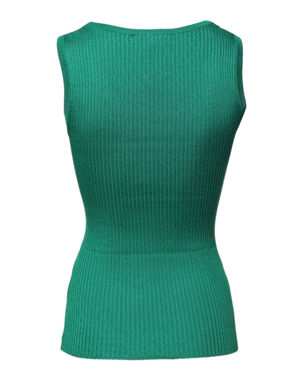 Dolce & Gabbana Green Silk Sleeveless Round Neck Tank Top