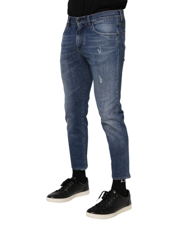 Dolce & Gabbana Blue Cotton Logo Plaque Denim Jeans