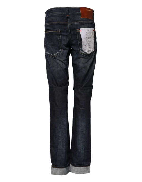 Acht Blue Washed Cotton Mid Waist Flared Denim Jeans