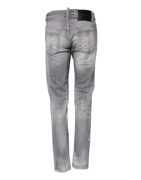 Dsquared² Gray Washed Mid Waist Tapered Denim Jeans