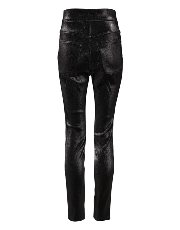 Dolce & Gabbana Black Cotton Stretch Silver Lurex Thread Pants