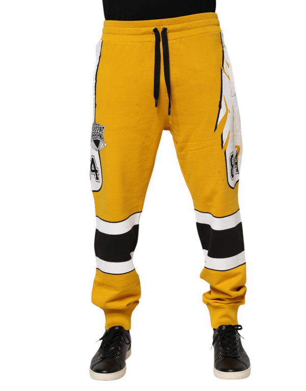 Dolce & Gabbana Yellow Cotton Printed Sweatpants Jogger Pants