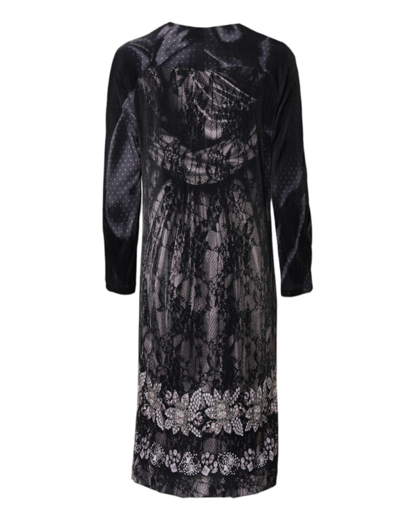 Roberto Cavalli Black Floral Viscose Sheath Midi Dress