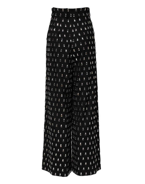 Dolce & Gabbana Black Crystal Embellished Wide Leg Pants
