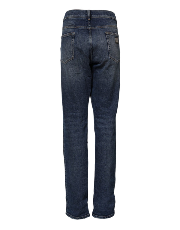 Dolce & Gabbana Blue Cotton Mid Waisted Straight Denim Jeans