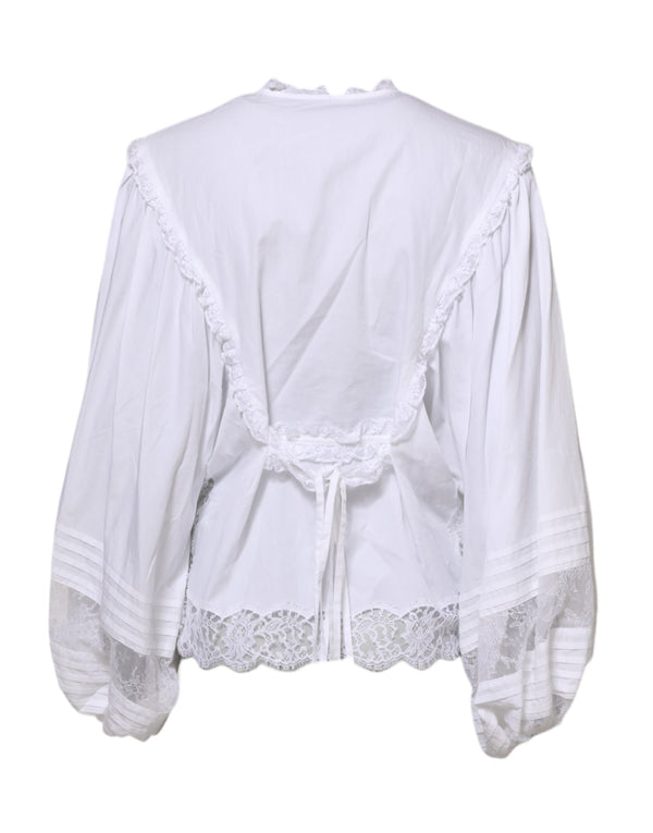 Dolce & Gabbana White Ruffled Lace Embellished Blouse Top