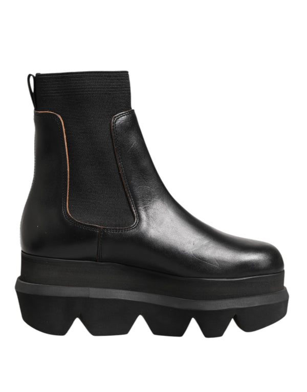 Sacai Black Chelsea Leather Pull On Women Ankle Boots Shoes