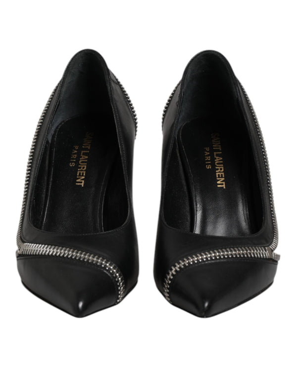 Saint Laurent White Black Leather Pointed Toe Heels Shoes