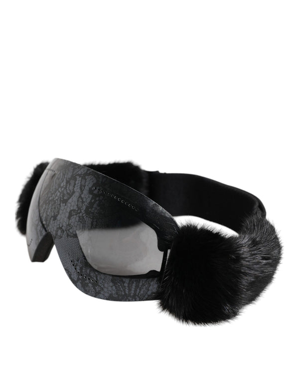 Dolce & Gabbana Black Bi0759 Lace Mirrored Ski Goggles Mask Sunglasses