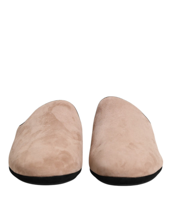 Dolce & Gabbana Beige Capra Suede Slides Flat Slipper Shoes