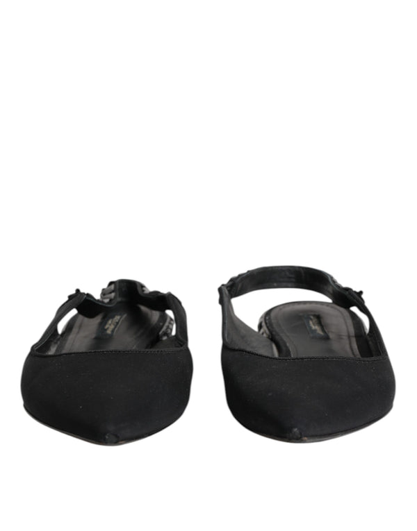 Dolce & Gabbana Black Crystal Charmeuse Slingback Shoes