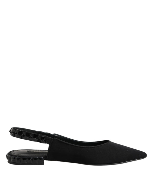 Dolce & Gabbana Black Crystal Charmeuse Slingback Shoes