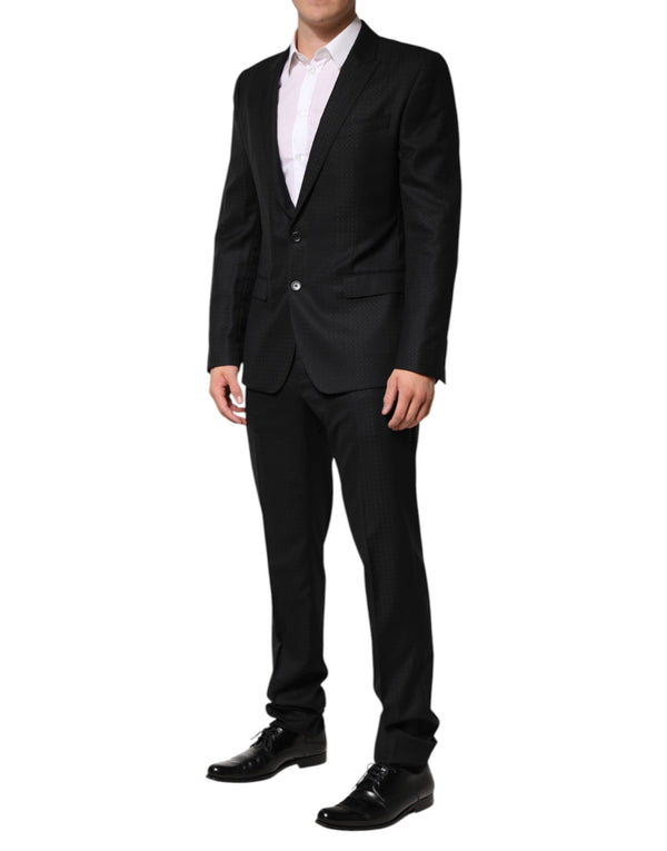 Dolce & Gabbana Dark Gray Jacquard Single Breasted 2 Piece Suit