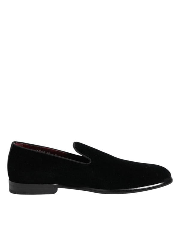 Dolce & Gabbana Black Velvet Loafers Formal Men Dress Shoes