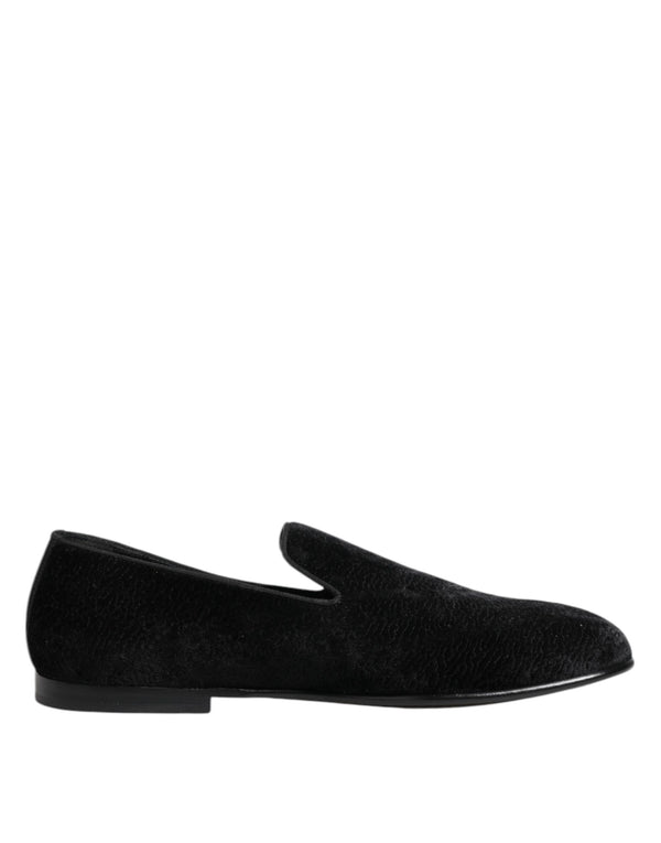 Dolce & Gabbana Black Jacquard Loafers Formal Men Dress Shoes