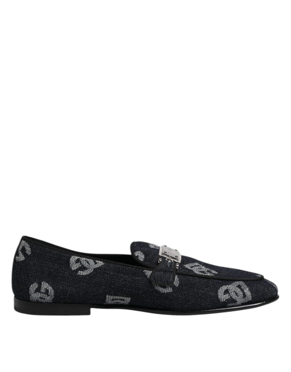 Dolce & Gabbana Blue Logo Cotton Loafers Formal Dress Shoes