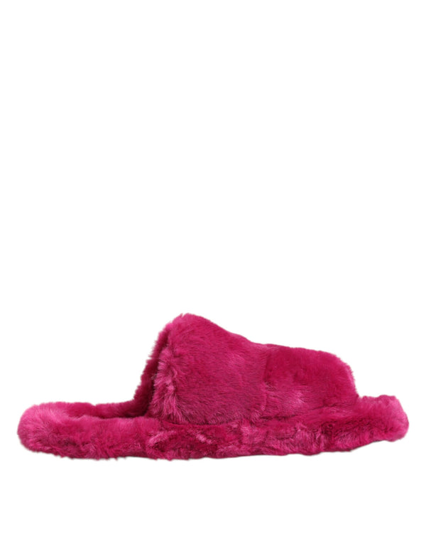 Dolce & Gabbana Pink Acrylic Faux Fur Mens Flats Sandals Shoes