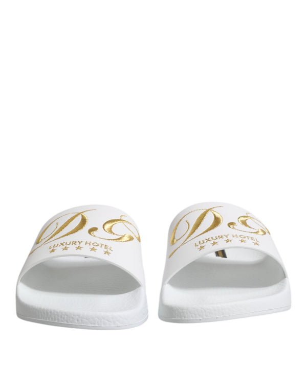 Dolce & Gabbana White Leather Slides Sandals Beachwear Shoes