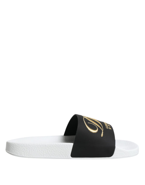 Dolce & Gabbana White Black Leather Sandals Beachwear Shoes