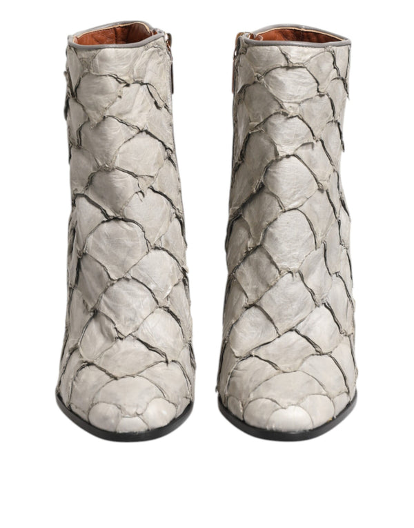 Dolce & Gabbana Off White Leather Heels Ankle Boots Shoes