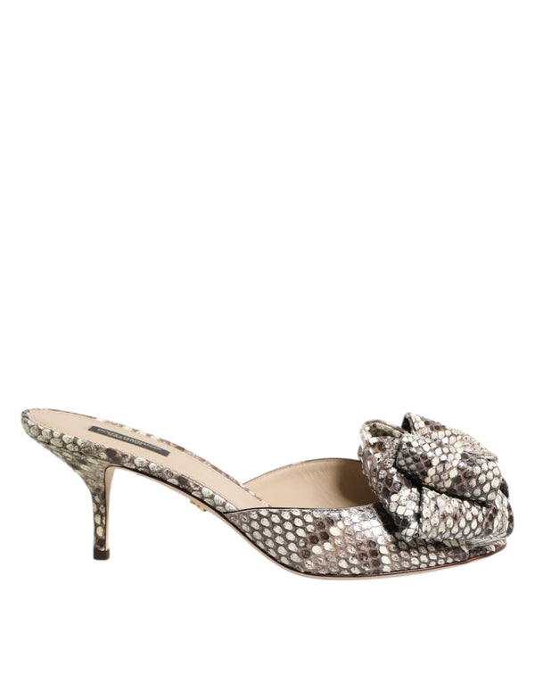 Dolce & Gabbana Multicolor Keira Bow Leather Peep Toe Mules Shoes