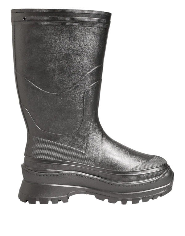 Dolce & Gabbana Black Argento Pull On Rain Boots Shoes