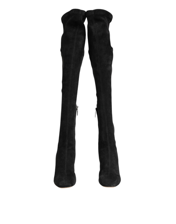 Dolce & Gabbana Black Suede Leather Knee High Boots Shoes