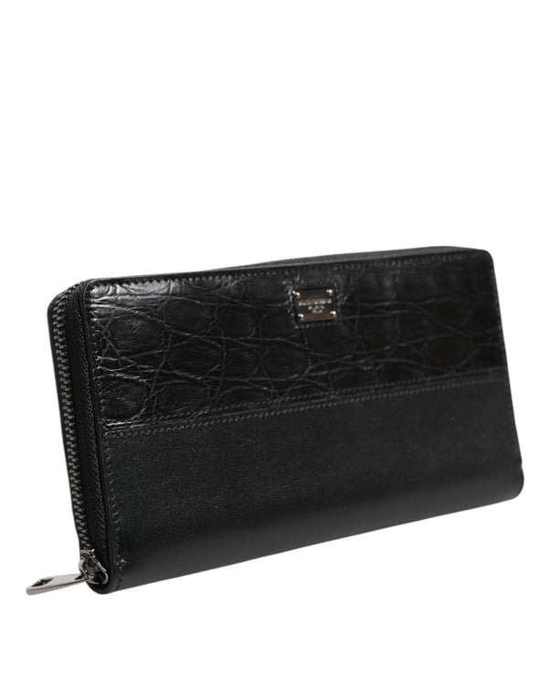 Dolce & Gabbana Black Leather Logo Plaque Zip Around Continental Wallet